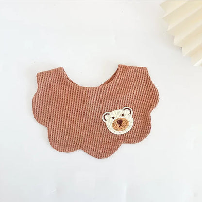 Cartoon Bear Newborn Baby Bib in Brown