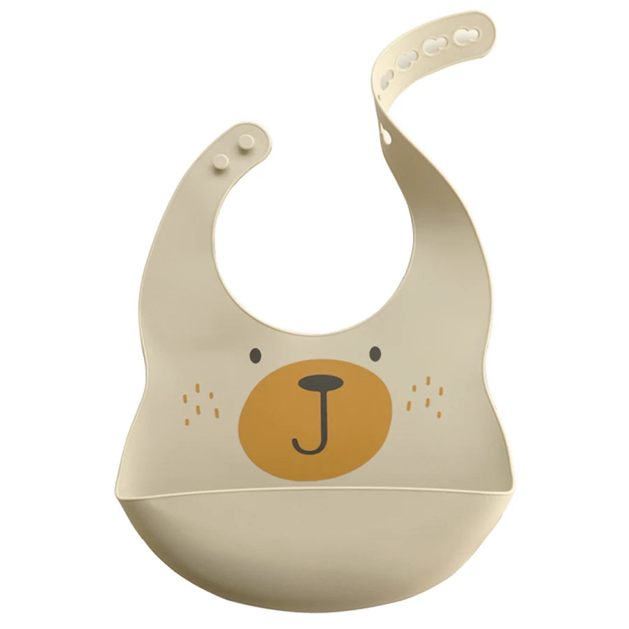 Cartoon Printed Waterproof Soft Silicone Bibs in Bear Print