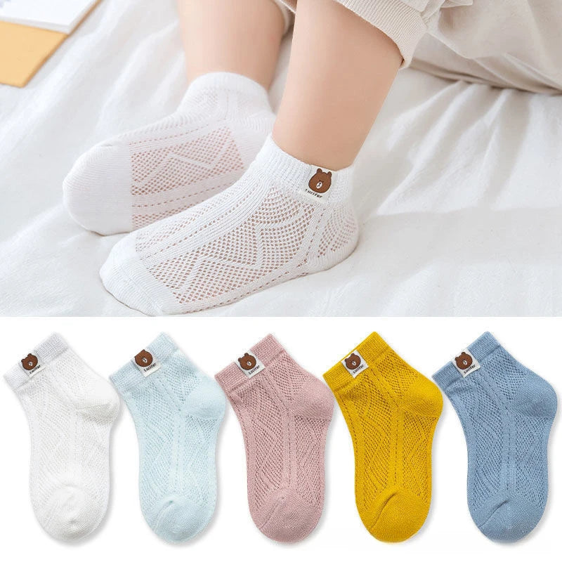 Baby Bear Socks - 5 pack in White, Blue, Pink, and Yellow