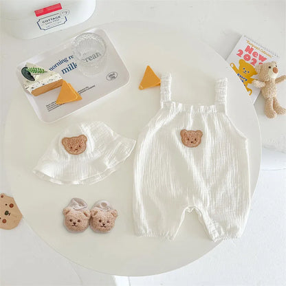 Summer Baby Bear Romper with Hat Set