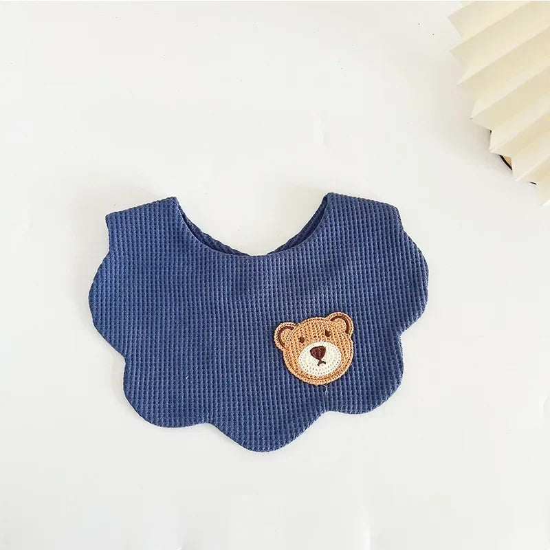 Cartoon Bear Newborn Baby Bib in Blue