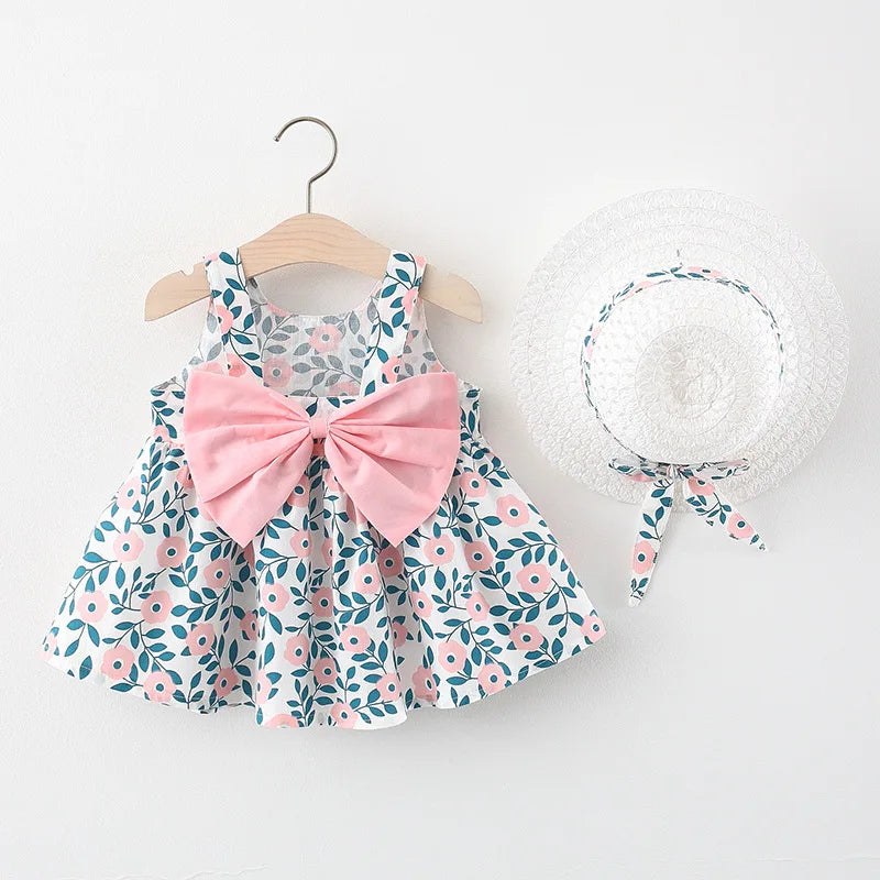 Floral Print Newborn Dress in Blue and Pink