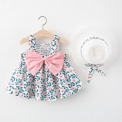 Floral Print Newborn Dress in Blue and Pink