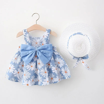 Floral Print Newborn Dress in Blue