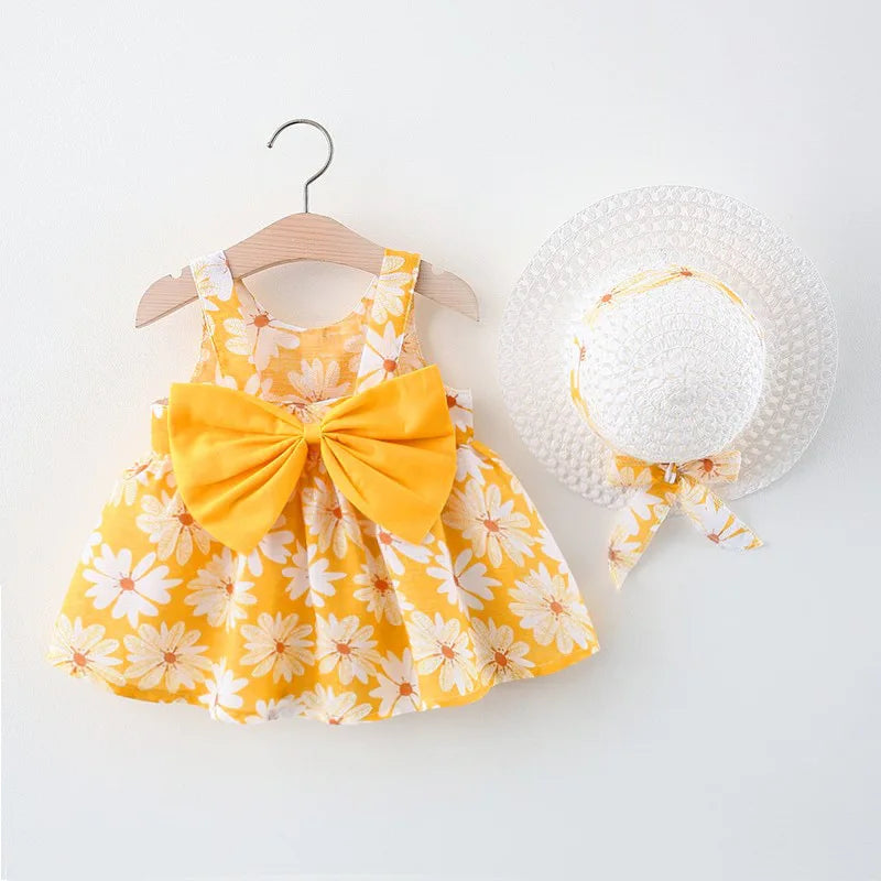 Floral Print Newborn Dress in Orange