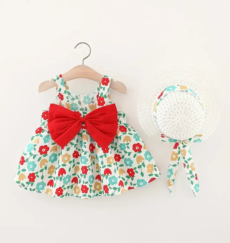 Floral Print Newborn Dress in Red , Green, and Yellow