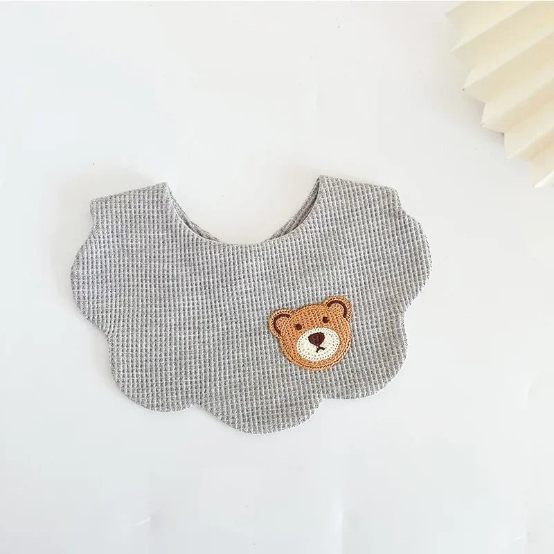 Cartoon Bear Newborn Baby Bib in Grey