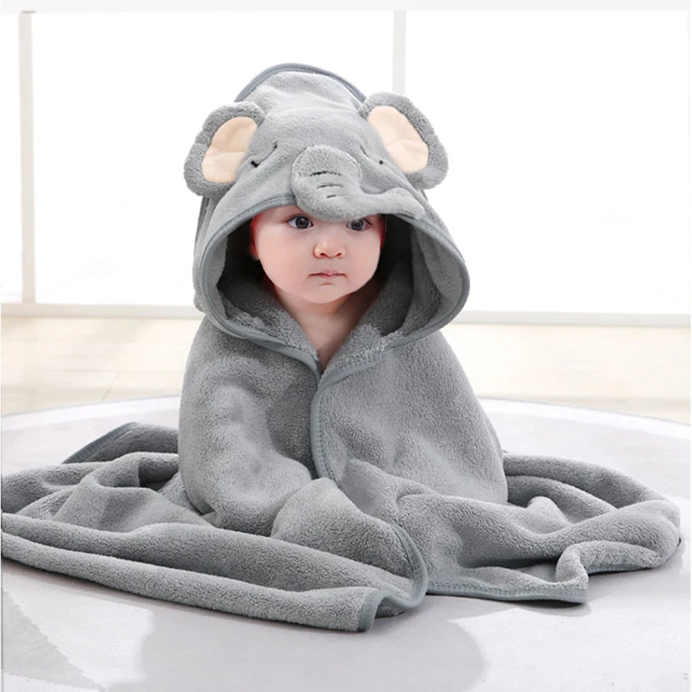 Organic Cartoon Hooded Baby Bathrobe Soft Towel in Grey