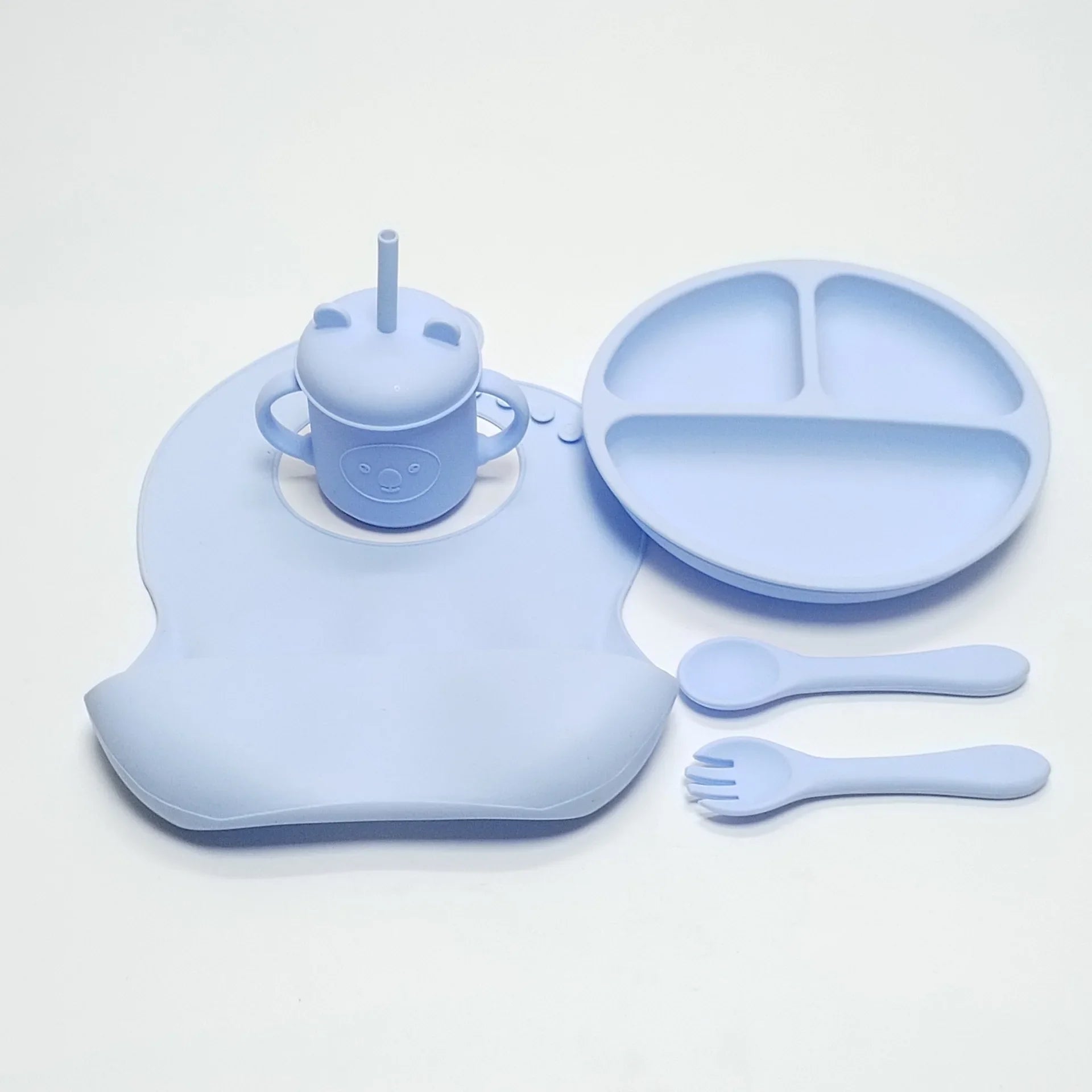 High-Quality Silicone Tableware Set for Babies - 5 pcs in Blue