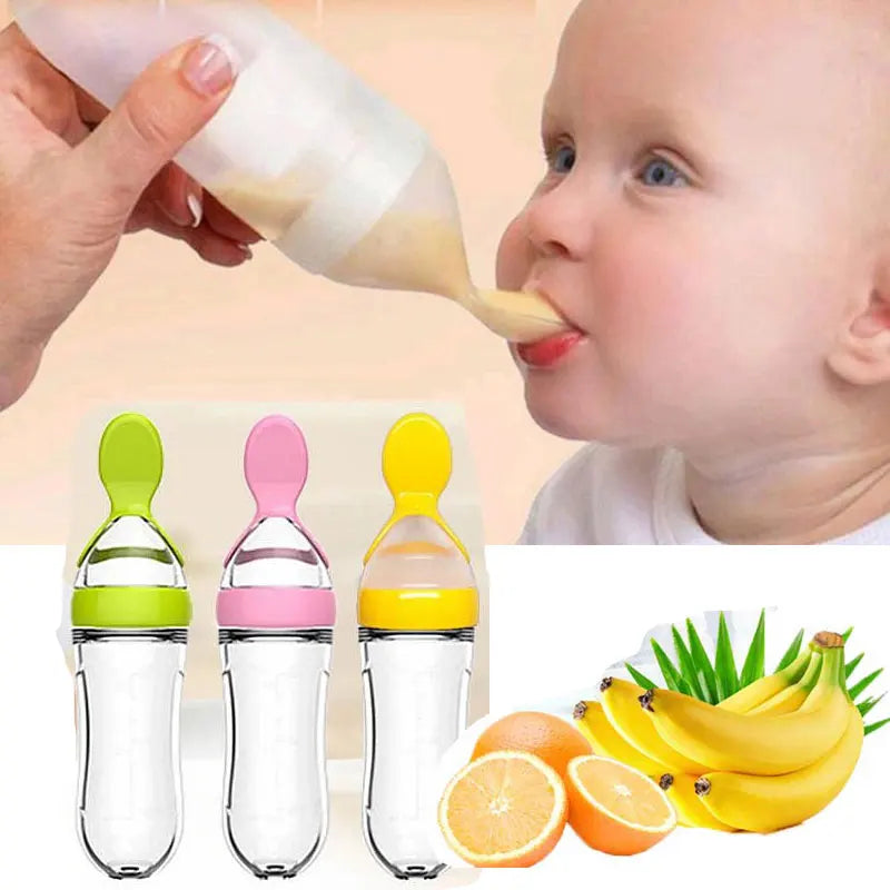 Leak-Proof Squeeze Baby Bottle in Green, Pink, and Yellow