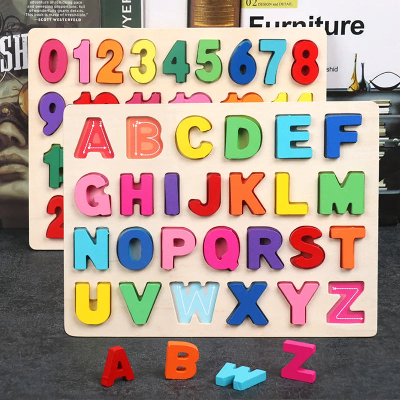 Wooden Baby Alphabet and Number Puzzle - Montessori