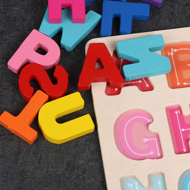 Wooden Baby Alphabet and Number Puzzle - Montessori