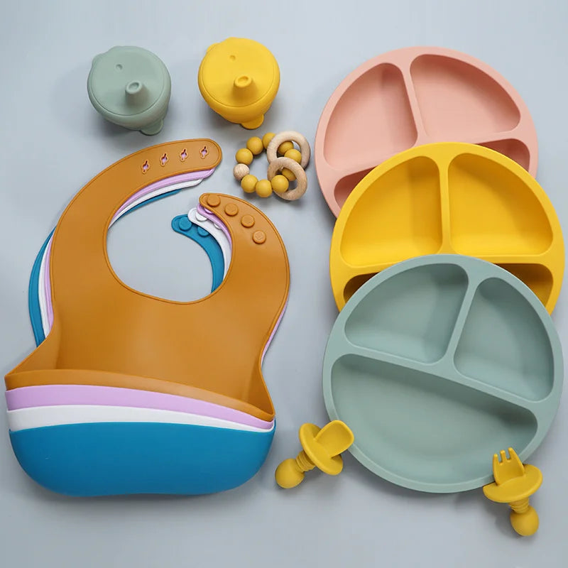 Adjustable Silicone Bibs Set - Multiple Colors