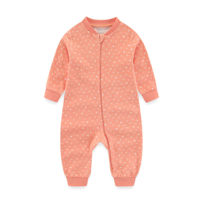 Newborn Baby 2-Way Zipper Romper in Orange Animal Print