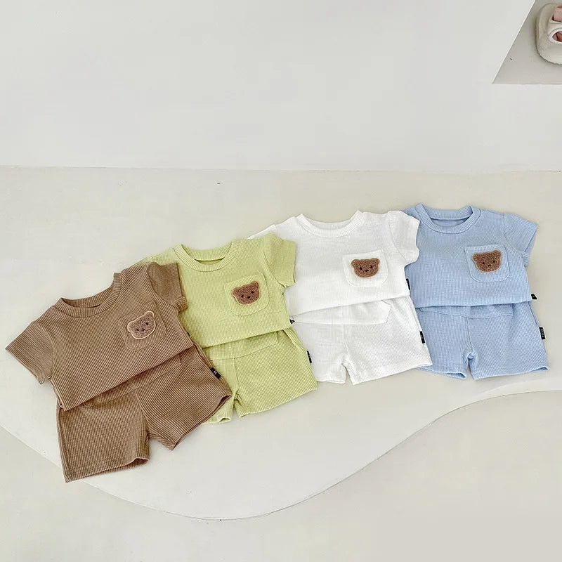 Newborn Baby Bear Summer Set in Brown, Green, White, Blue