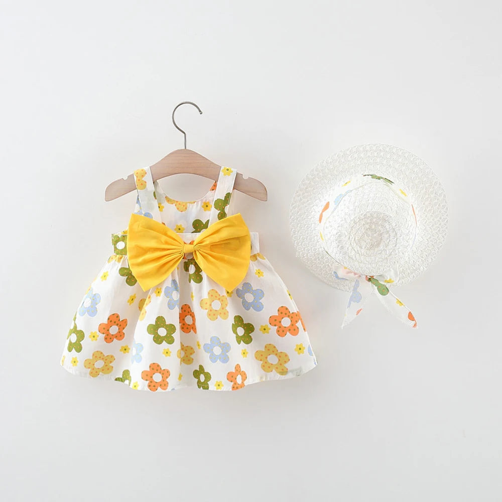 Floral Print Newborn Dress in Yellow, Blue, Orange, Green