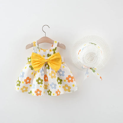 Floral Print Newborn Dress in Yellow, Blue, Orange, Green