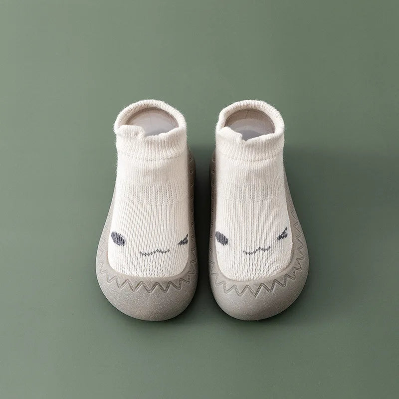 Non Slip - Animal Print Baby First Walker Shoes in White