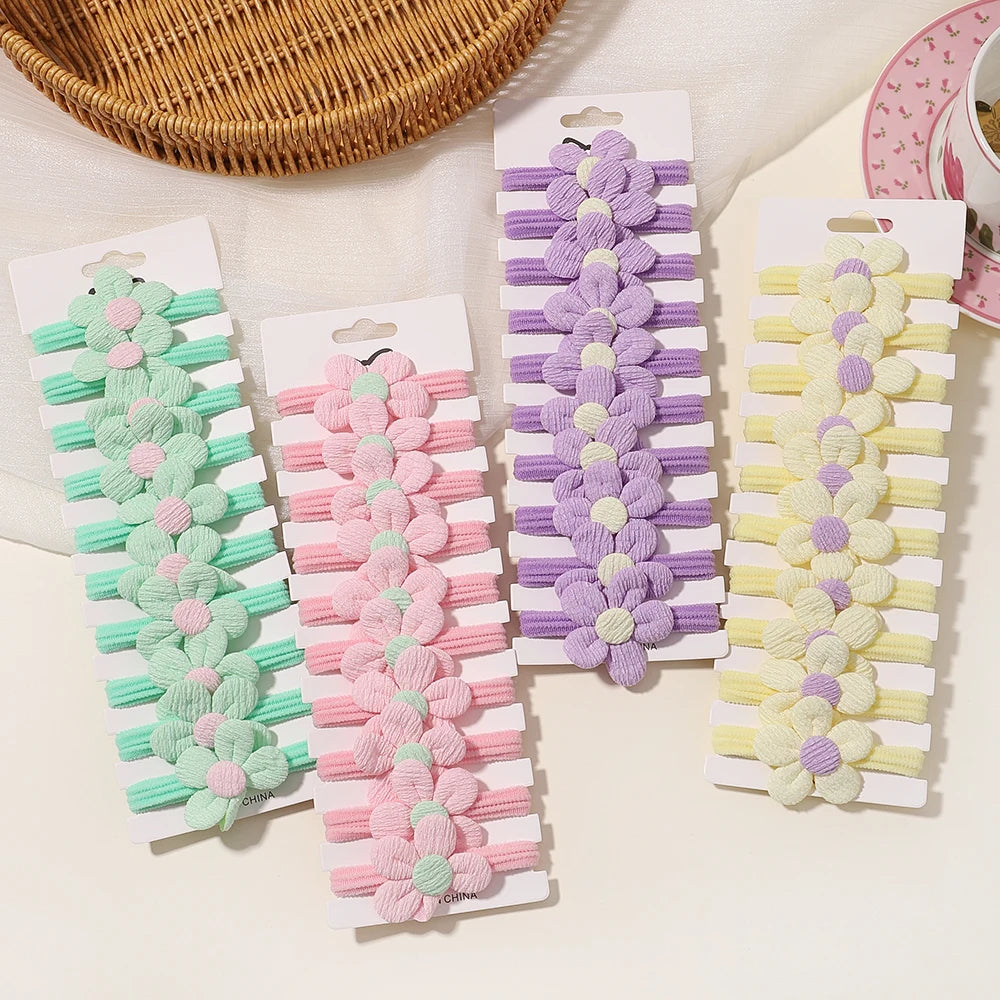 BABY GIRLS NYLON FLOWER HAIR TIES - 10PCS