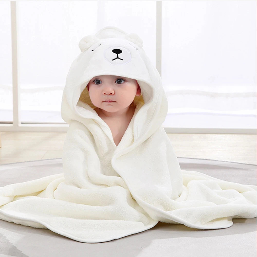 Organic Cartoon Hooded Baby Bathrobe Soft Towel in Beige