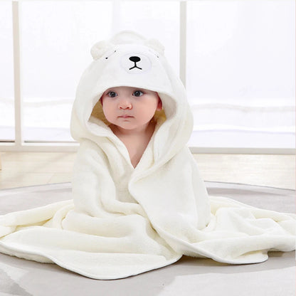 Organic Cartoon Hooded Baby Bathrobe Soft Towel in Beige