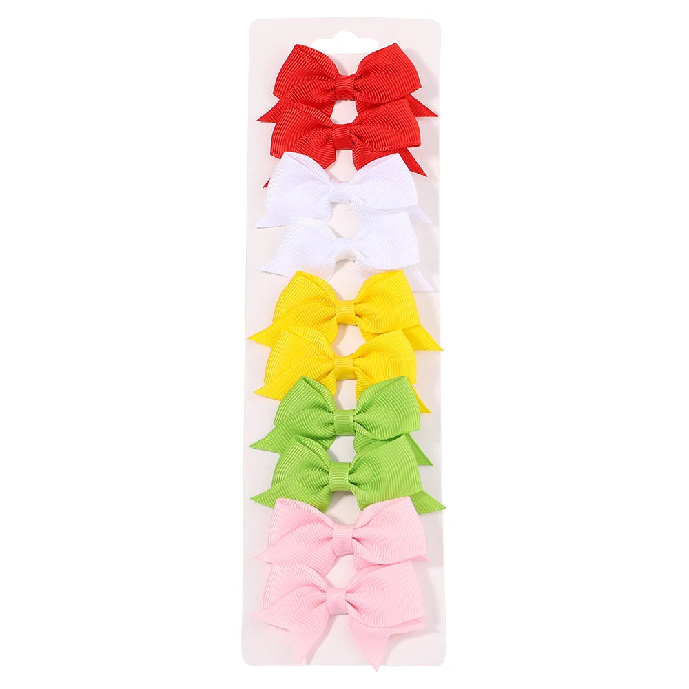 Pack of 10 Baby Ribbon Bowknot in Red, White, Yellow, Green, and Pink