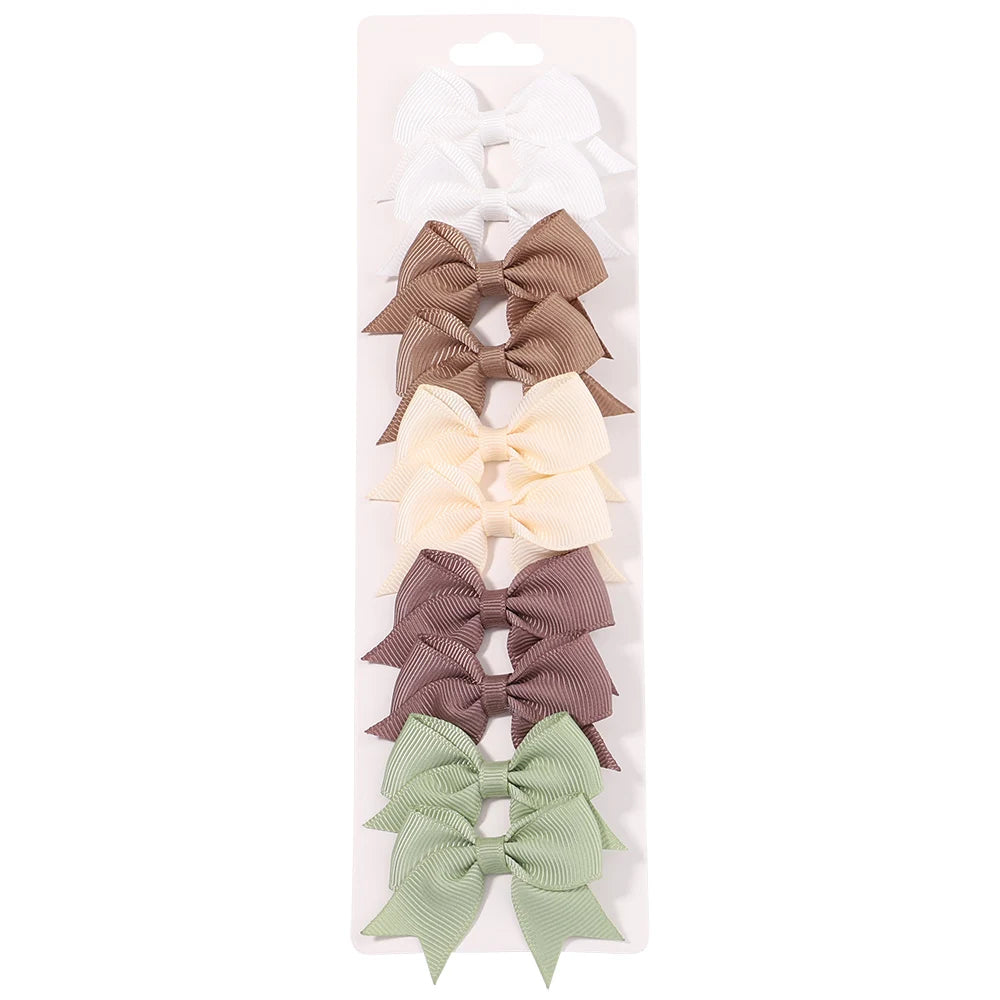 Pack of 10 Baby Ribbon Bowknot in White, Brown, Beige, and Green