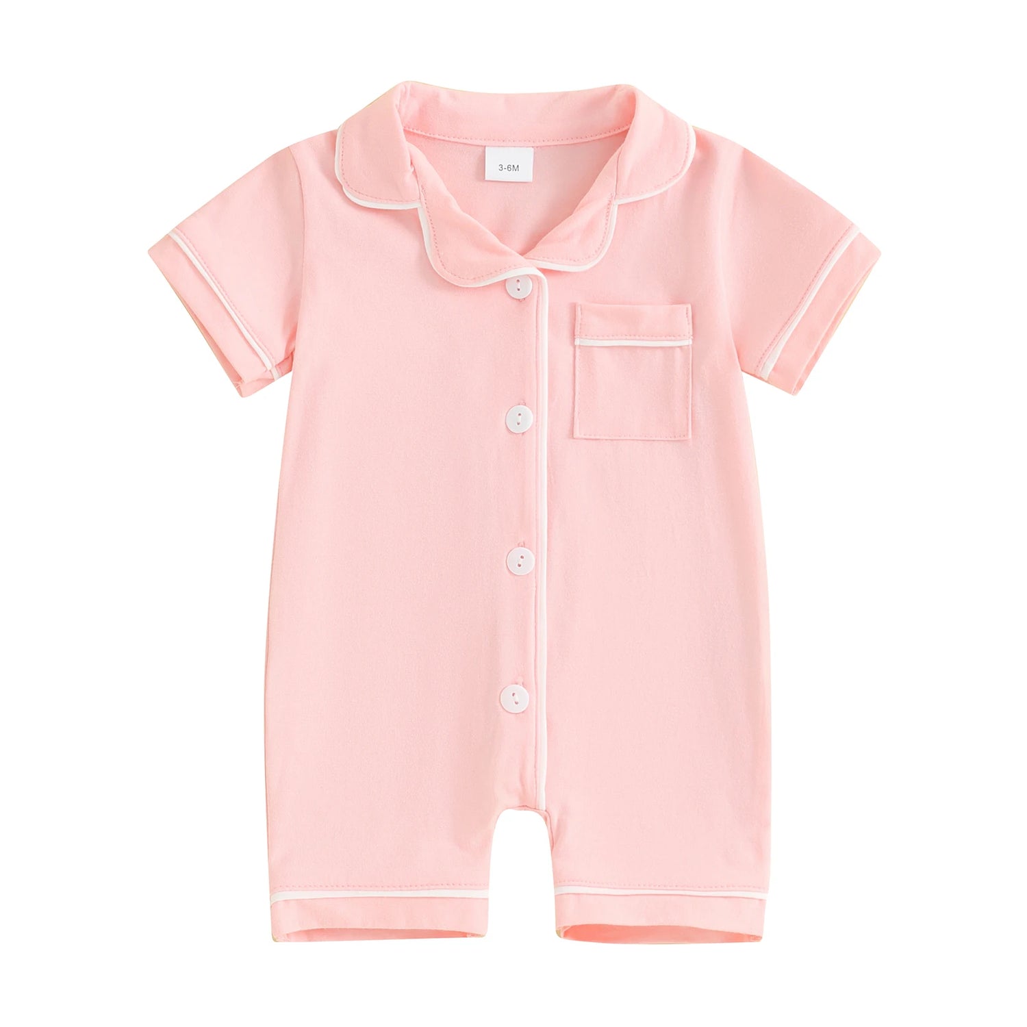 Baby Toddler Short Sleeve Lapel Neck Romper Pajamas in Pink