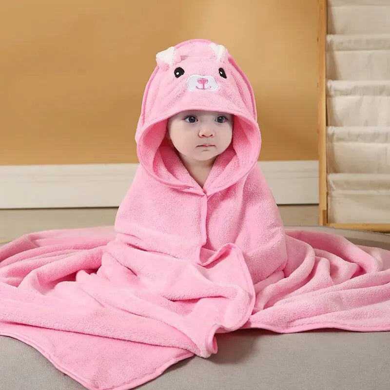 Quick-Drying Coral Velvet Baby Hooded Towel in Pink