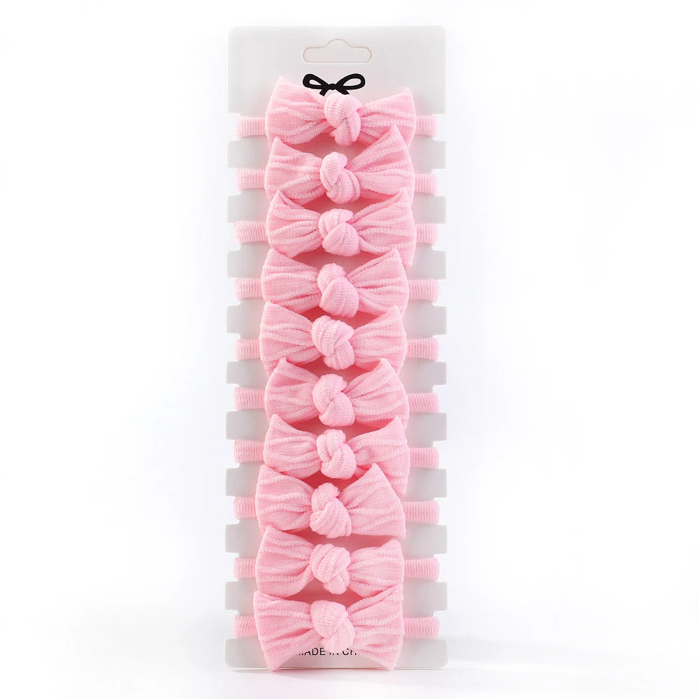 BABY GIRLS PINK NYLON FLOWER HAIR TIES - 10PCS