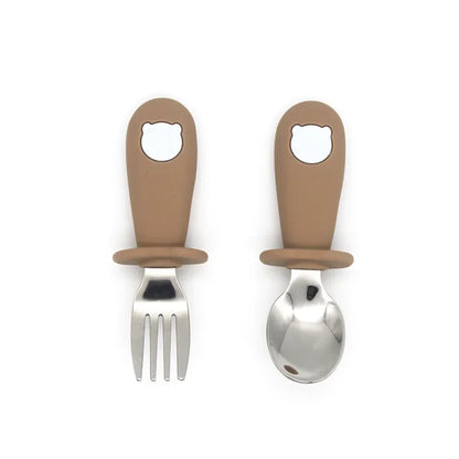 Premium Cartoon Baby Steel Utensil Set in Brown