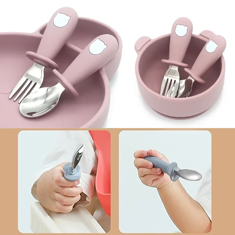 Premium Cartoon Baby Steel Utensil Set in Pink and  Blue