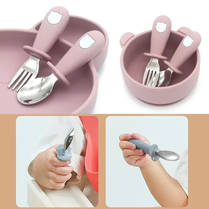 Premium Cartoon Baby Steel Utensil Set in Pink and  Blue