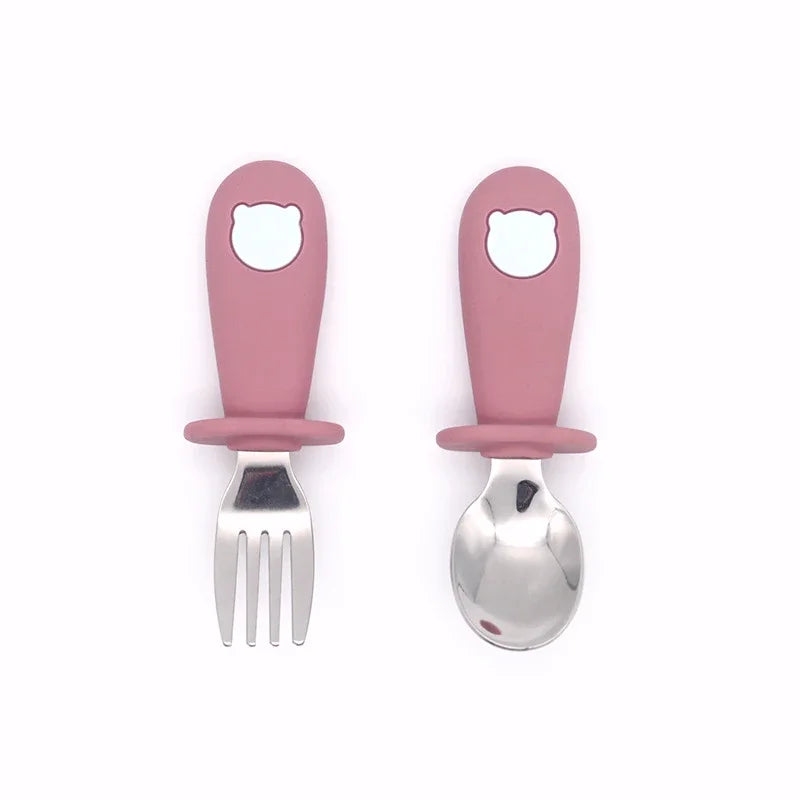 Premium Cartoon Baby Steel Utensil Set in Pink