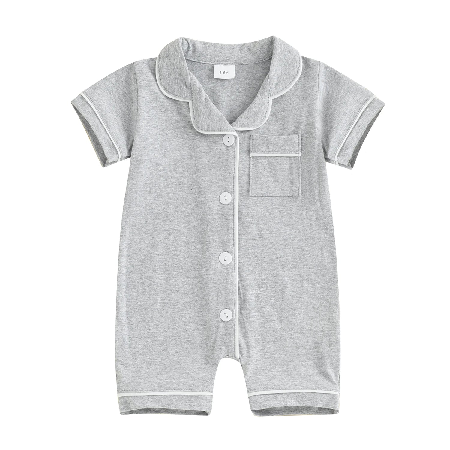 Baby Toddler Short Sleeve Lapel Neck Romper Pajamas in Grey