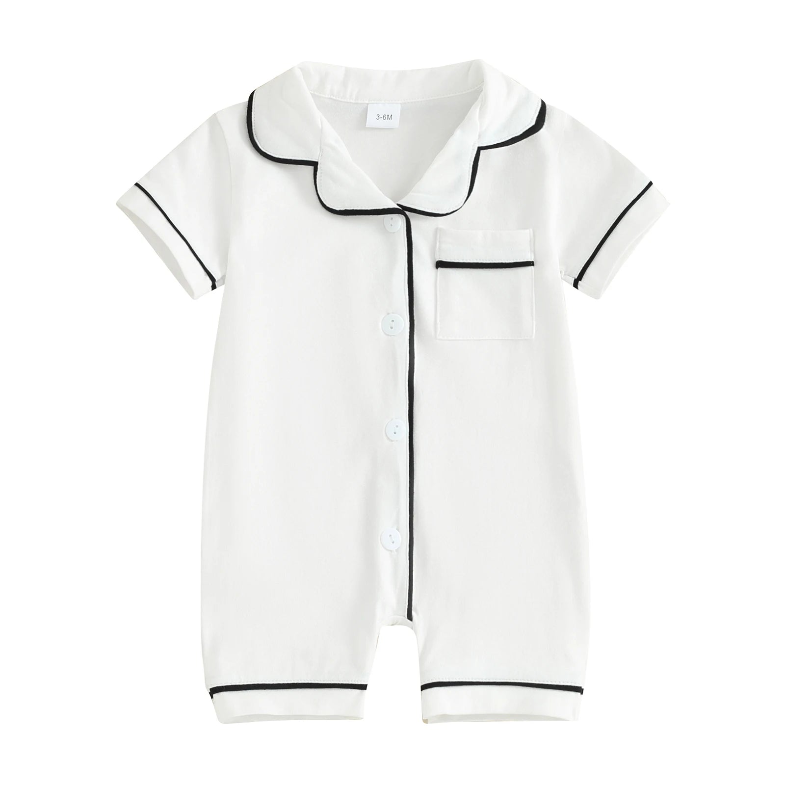 Baby Toddler Short Sleeve Lapel Neck Romper Pajamas in White