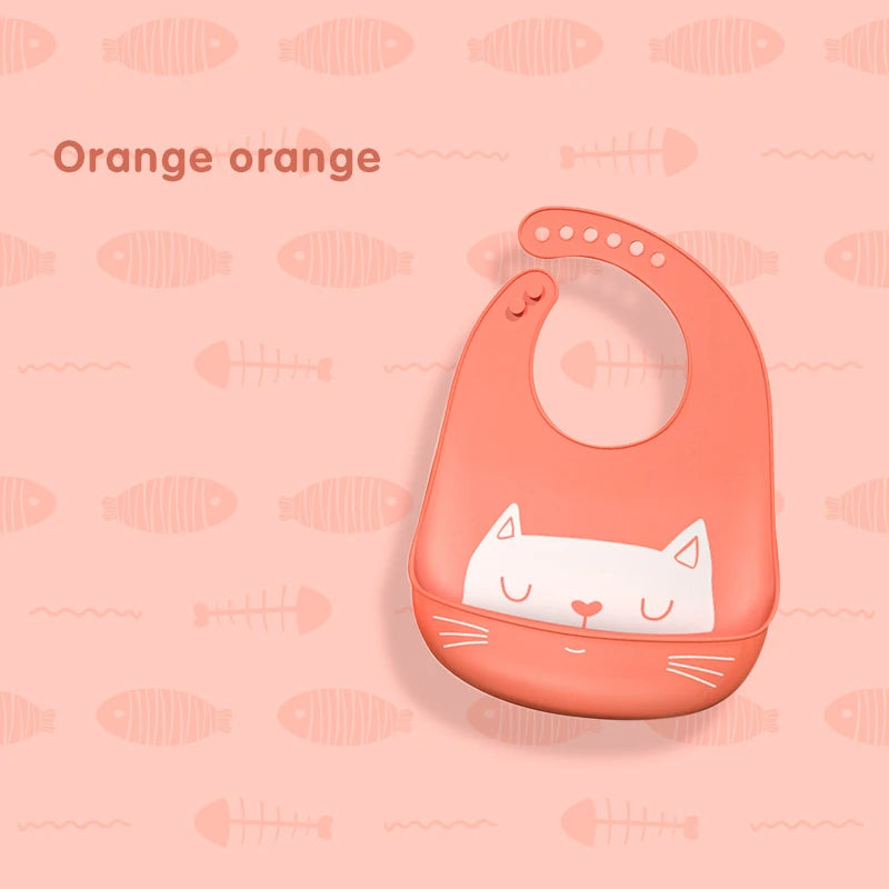 Waterproof Silicone Cartoon Animal Baby Bib in Orange