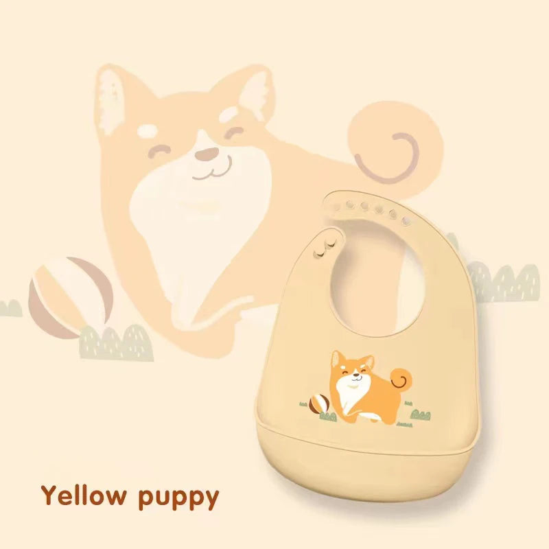 Waterproof Silicone Cartoon Animal Baby Bib in Yellow