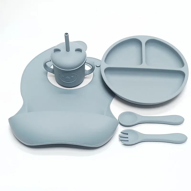 High-Quality Silicone Tableware Set for Babies - 5 pcs in Blue