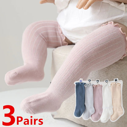 Baby Solid Knee Socks - 3 pack in Blue, Grey, Pink, White, and Beige