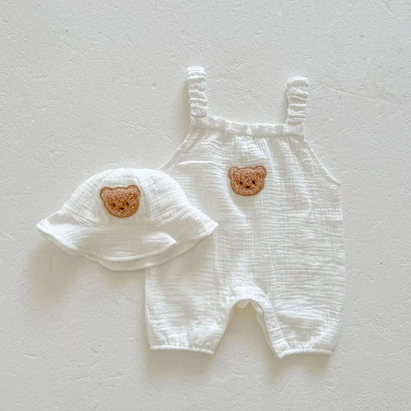 Summer Baby Bear Romper with Hat Set