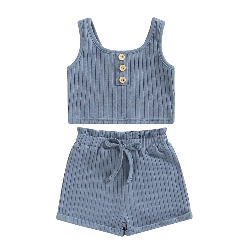 Summer Toddler Girls Outfit Set in Blue