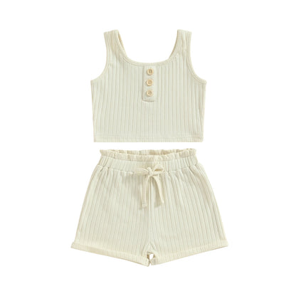 Summer Toddler Girls Outfit Set in Beige