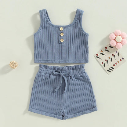 Summer Toddler Girls Outfit Set in Blue