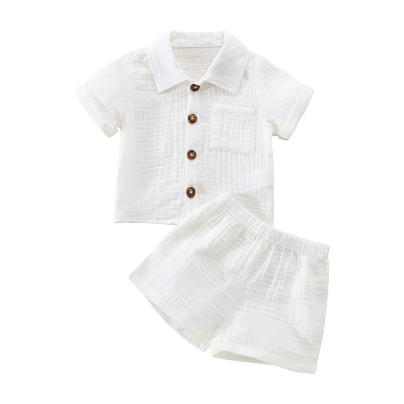 Toddler Boys Summer Shorts Set in White