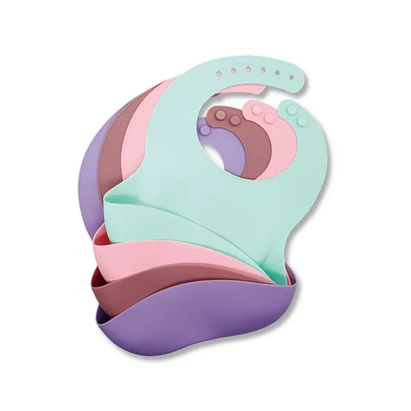 Waterproof Baby Bib, Adjustable in Blue, Pink, Brown, and Purple