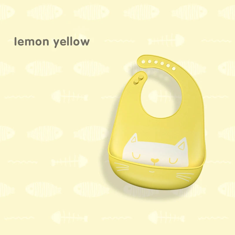 Waterproof Silicone Cartoon Animal Baby Bib in Yellow