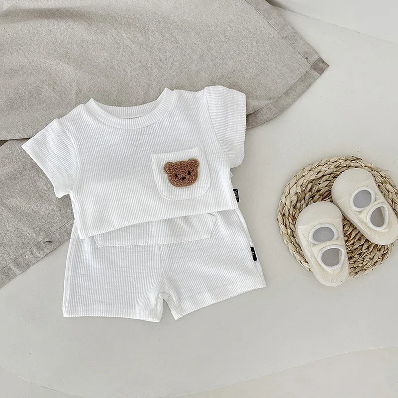 Newborn Baby Bear Summer Set in White