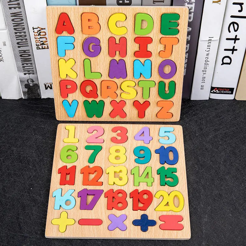 Wooden Baby Alphabet and Number Puzzle - Montessori